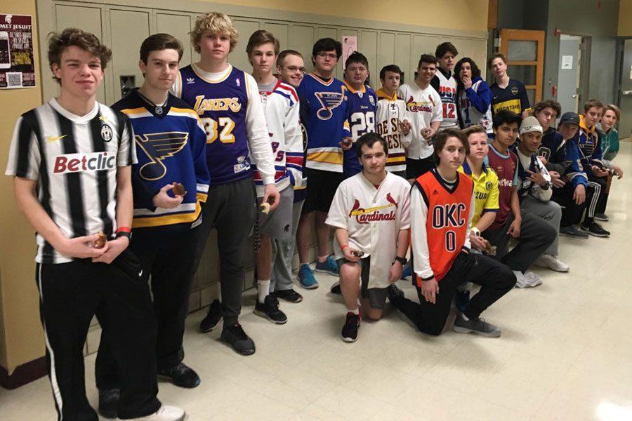 Students sporting their favorite players and teams jerseys. 
