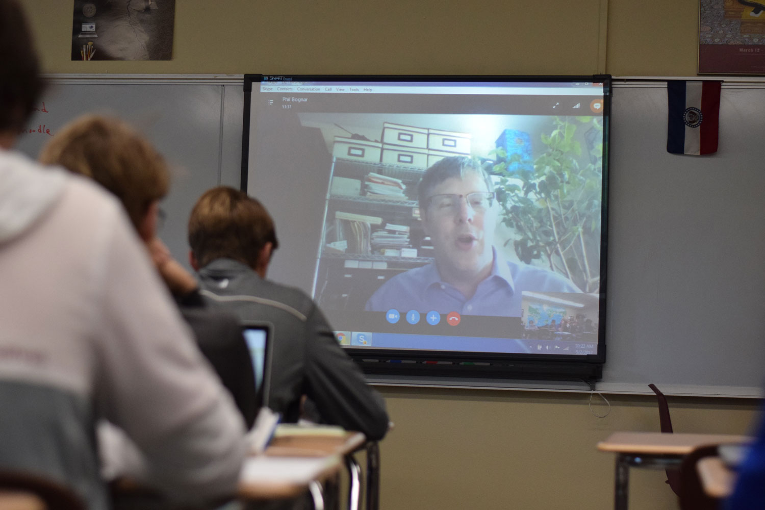 History teacher Phillip Bognar video chats his students during second period so they dont lose a day of learning.