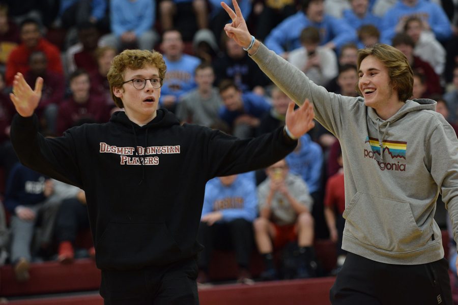 Senior Sean Gerty celebrating his rock, paper, scissors, win.