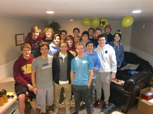 Jacks friends visit him the night before his first chemo therapy treatment.