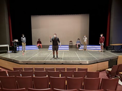 Senior Justin Kennedy rehearses a scene for the upcoming fall play