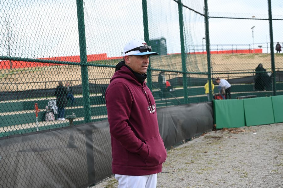 New De Smet Baseball coach Tim Canavan looks over his team as they warm up to take on Francis Howell North on March 28. 