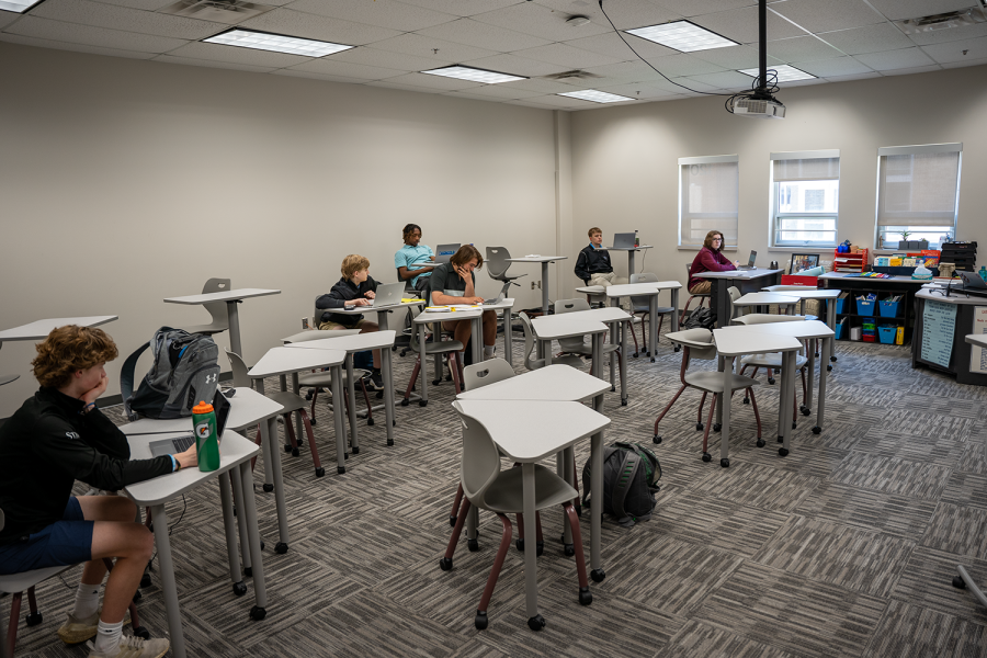 New first floor classrooms have already had an impact on the learning environment, shown here in a sophomore study hall period.