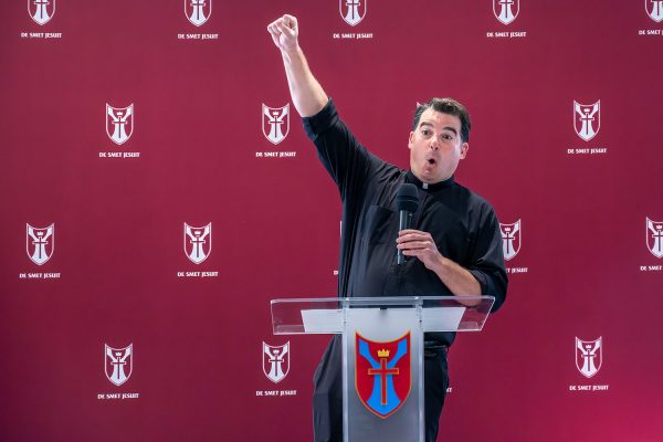 President Fr. Ronny ODwyer S.J. announces to the faculty this morning that De Smet will begin serving students in 6th, 7th, and 8th grades beginning in the fall of 2025.