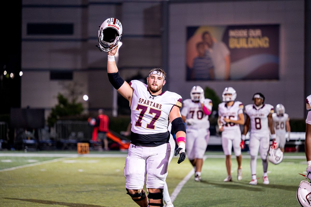 Hudson Brewer '25 celebrates after beating SLUH 23-3 in the annual Jesuits Vs Cancer Game on September 13th 2024 at SLUH.