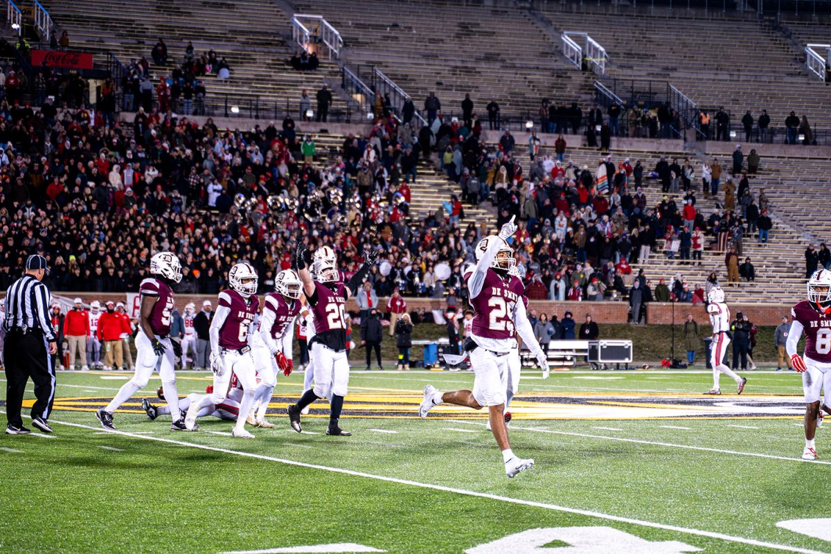 Football Spartans run celebrate during their win against Nixa in the state championship on Friday December 6, 2024 at Mizzou. 