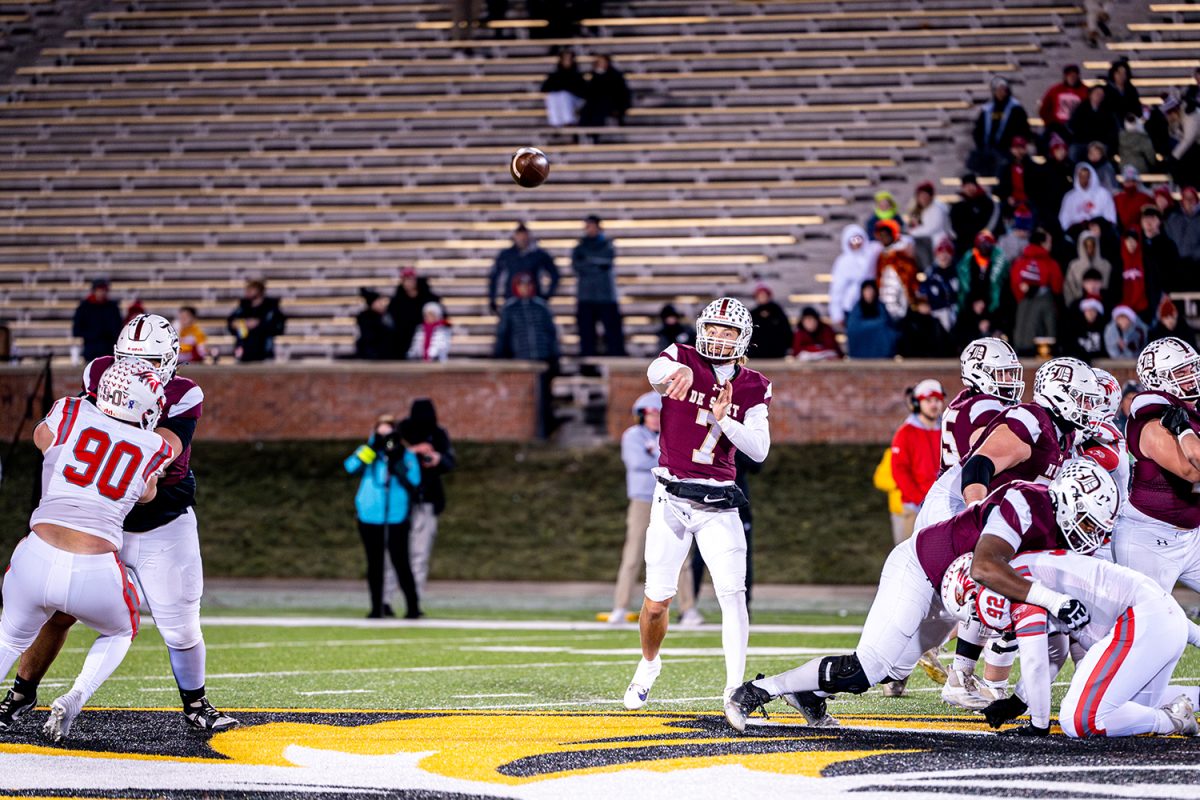 Dillon Duff '25 passes the ball during the state championship game vs Nixa on Friday December 6, 2024 at Mizzou. 