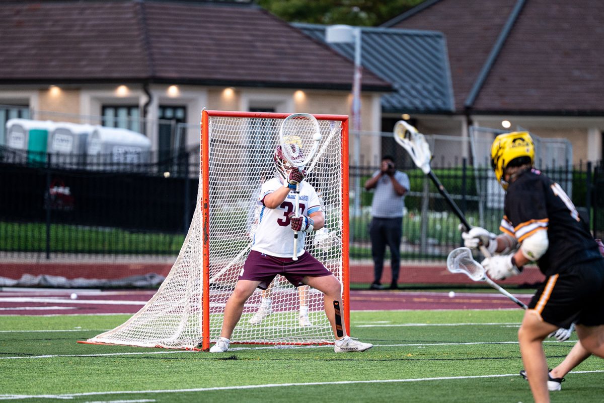 Kieran Ameling '28 saves scoring opportunity against Lafayette on April 23rd, 2025.