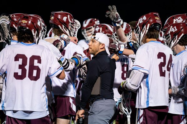 Tim Hessel leads team into second half of game against Lafayette on April 23rd, 2025.
