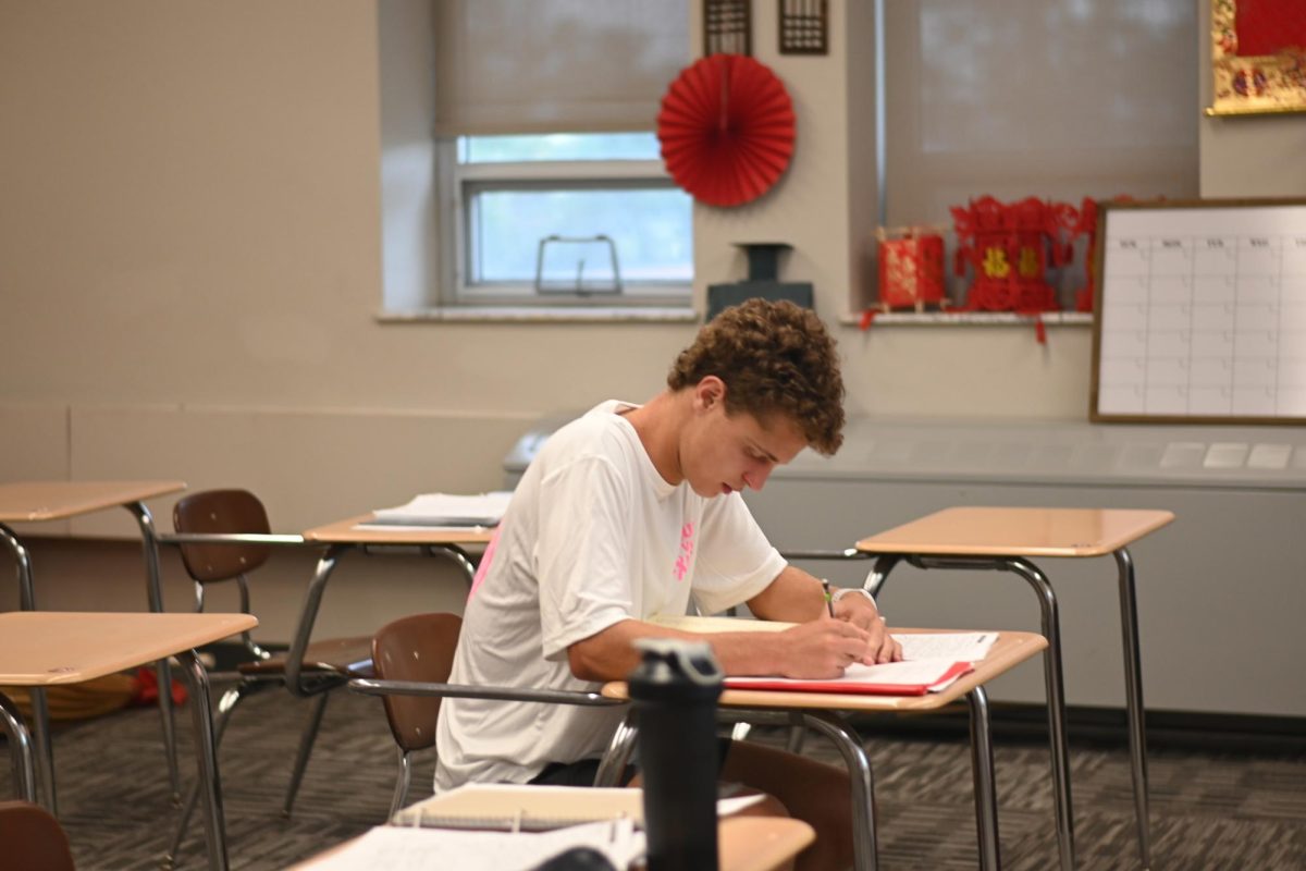 William Poelker '27 studying for an upcoming test