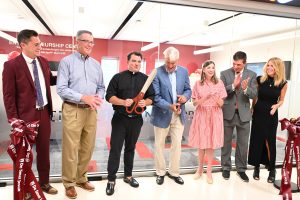Trustees, alumni, faculty, students, and friends joined together on August 19 as the ribbon was cut to officially open the Stephen P. Holmes ’81 Center for Entrepreneurship.